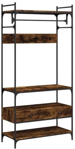 vidaXL Kleiderständer, Garderobe mit Schubladen, Freistehend Garderobenständer mit verstellbaren Beinen, Standgarderobe Flurgarderobe, Räuchereiche
