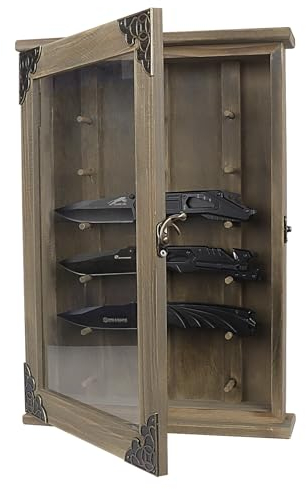Wooden Knife Display Case-Pocket Knife Shadow Box-Knife Cases for Collections On The Wall