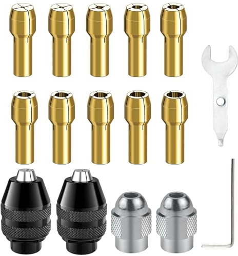 16 Pezzi Mandrino, Varie Misure Mandrino per Trapano, Ottone Mandrino Piccolo Trapano 4486, Dado in Metallo, Set di Mandrini, per Accessori Leggeri, Trapani ad Alta Velocità