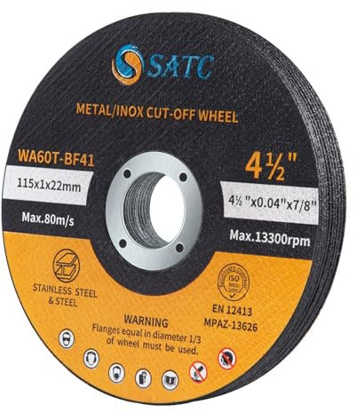 SATC 115mm Cutting Discs 10-Peice Durable Angle Grinder Discs Ultra Thin 1mm for Fast & Precise Cutting of Steel, Iron, Aluminum, & Ferrous Metals
