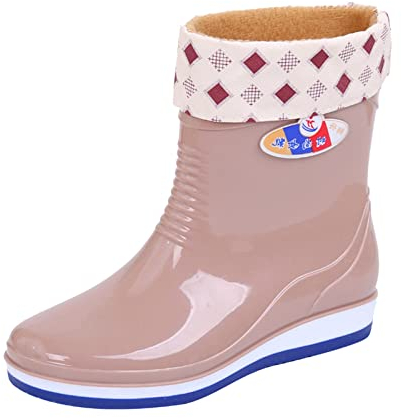 Stivali Gomma Donna Pioggia Gialli, Antiscivolo Gomma Stivaletti, Alti Imbottiti Impermeabili da Lavoro Shorty Boots, Corti Piatto Mezza Altezza Scarpe, Leggeri da Pioggia con Tacco da Giardino