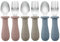 PandaEar 6 Stücke Kinderbesteck Esslernbesteck ab 1 jahr| Silikon Edelstahl Baby Besteckset Löffel Gabel mit Silikon Halten Anti-Choke Design, BPA Frei Lernbesteck (Blau/Braun/Rot)