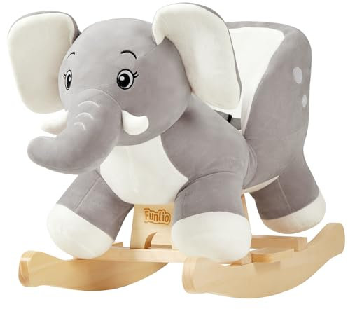 FUNLIO Elefanten Baby Schaukelpferd für Kleinkinder von 6 Monaten bis 3 Jahren, Niedlicher & Mächtiger Graue Plüsch Elefanten, Gefüllter Elefanten Schaukelstuhl