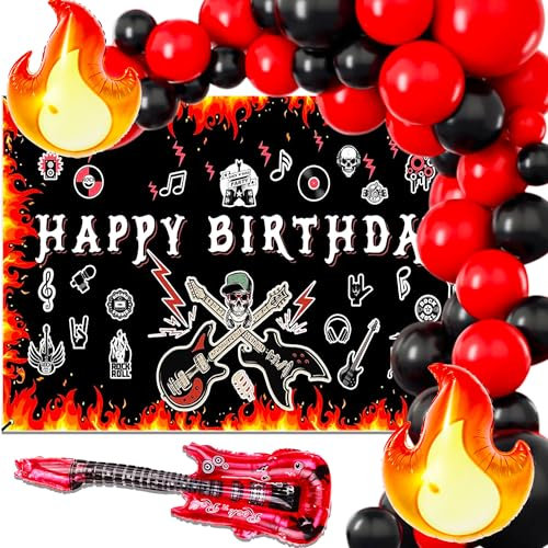 JeVenis Rock and Roll Geburtstag Dekorationen Born to Rock Happy Geburtstag Dekorationen Girlande Musiknoten Gitarre Folienballons für Party