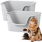 Vealind High Sided Cat Litter Tray with Low Access 2 Pack, 100% Leak Proof Anti Splash Deep Cats Litter Box (Grey + Grey)