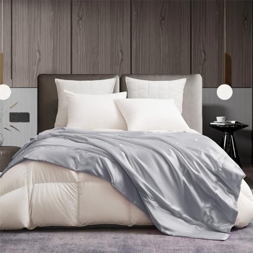 Gezu Kuscheldecke Wohndecke Satin Decke 200x200cm Grau Seidendecken Satin Sofadecke Kühlende Seidige Seide Sommerdecke Leicht Weich Luxus Glatt Tagesdecke für Bett Sofa Couch Schlafzimmer Büro Reisen