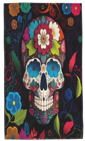 40X70cm Badetuch Totenkopf Blume Duschtücher Pflegeleicht Sporthandtücher Weiches Handtuch Für Strand Damen Spa