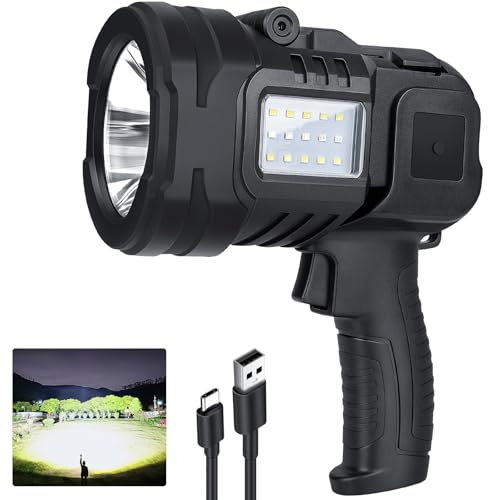 Linterna de foco, 1000.000 lúmenes, foco para exteriores, foco LED recargable de mano, 8 modos con luz de mazorca, 10800 Ah, linterna para camping, barco, caza, IPX6 impermeable