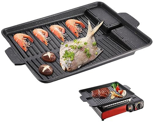 Grill Plate 14.57x10.24 Inch BBQ Grill Rack Grill Non-Stick Aluminum Griddle Plate Attachment with Handle for Camping Gas Stove, Electric Hob, Grill Plate, Griddle Plate