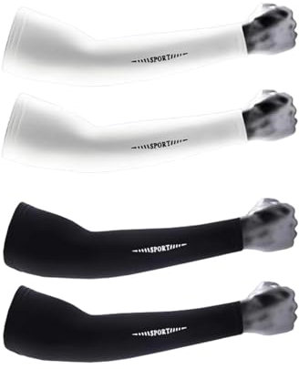 QZLSAYSL(L (Bianco + Nero Manicotti Braccia,Manicotti Pallavolo,Manicotti Ciclismo4 Copribraccia Per Uomo, Donna E Ragazzo Per Coprire I Tatuaggi, Fattore Di Protezione Solare UPF 50