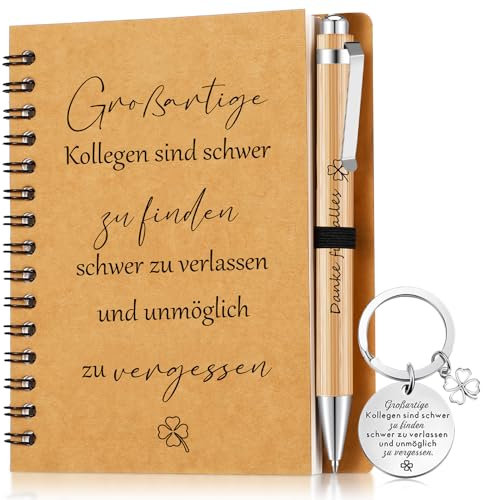 Sinmoe Dankeschön Geschenkset für Kollege Lehrer Mitarbeiter Abschied Geschenk A6 Notizbuch Danke für Alles Kugelschreiber Schlüsselanhänger Notizblock(Großartige Kollegen sind schwer zu finden)
