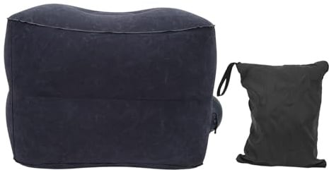 30x42x35cm/11,8x16,5x13,8 po Oreiller repose-pieds avec sac de rangement, Valve d'air gonflable simple à deux couches Oreiller portatif de pied d'avion de PVC pour Voyages de Bureau (Bleu)