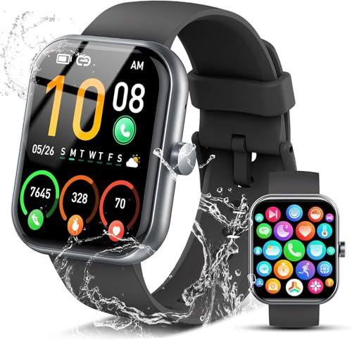 Coucur Smartwatch Herren Damen, 1.96 HD Smart Watch mit Telefonfunktion, 110+ Sportmodi Fitnessuhr mit Schrittzähler/Herzfrequenz/Schlafmonitor, IP68 Wasserdicht Sport Uhr kompatibel für Android iOS