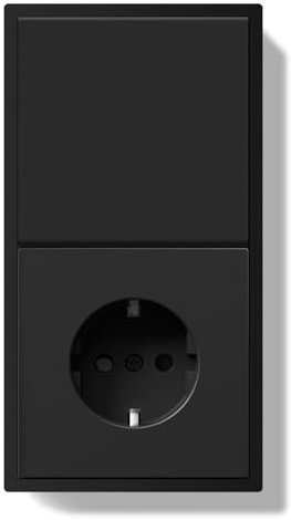BSEED Lichtschalter mit Steckdose 1 Fach 1 Weg Unterputz, Modern Wandschalter Schuko Steckdose mit PC Rahmen, Taste Schalter mit Kabelklemmen und Krallen, Schwarz