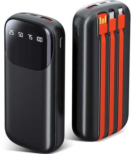 Newest 56800mAh 65W Power Bank Battery Pack with Built-in 3 Cables, Portable Phone Charger Pocket Size, 3 Charging Ports, Smart Digital Battery Display, for iPhone/Tablet