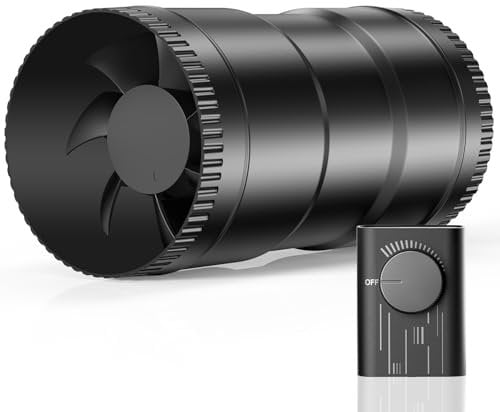 Hon&Guan Ventilador de tubo de 100 mm, regulable, 221 m³/h, ventilador de tubo de ventilación con enchufe, controlador de actualización, para baño, invernadero, sótano, garaje, cocina, color negro