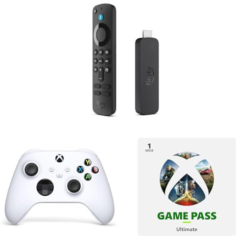 Controller Wireless per Xbox - Robot White + Amazon Fire TV Stick 4K + 1 Mese Game Pass Ultimate