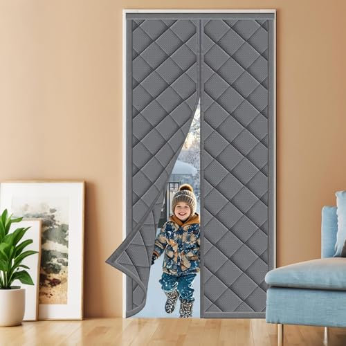 GYCQRS Thermique Isolation Porte avec Magnétique 210x230cm, Rideau de Porte Thermique Iisolant Anti Froid, Rideau de Porte Magnétique Gris, Rideau de Porte pour Cuisine, Maison, Économiser l'Énergie