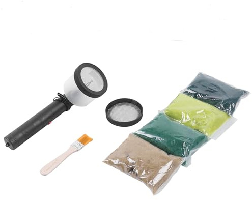 NIGORIY Mini Grass Beflockung Applikator 0.15W DC3000V Beflockungsmaschine 2 Siebe Grasmaster Begrasungsgerät Modellbau mit 4 Farben Modellbau Statisches Gras