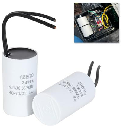 2 Stück 2µF 450V CBB60 Kondensator, Anlaufkondensator, Motorkondensator Arbeitskondensator für in Haushaltsgeräten, Langlebig, Umweltfreundlich, mit Kabeln, geeignet für Umwälzpumpe, Wandkessel Boiler