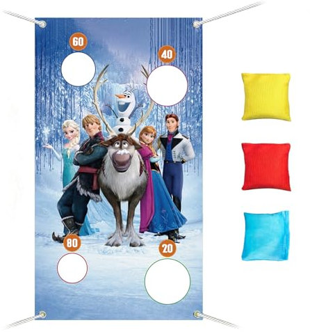 Oirigaga Wurfspiel Kinder Outdoor, Eiskönigin Werfen Spiel Banner, Eisa Anla Prinzessin Bean Bag Säckchen Toss-Spiele mit 3 Bohnentaschen für Draussen Geburtstag Party Draußen Garten Sommer Strand