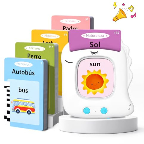 Tarjetas Flash Parlantes Español Juguetes Educativos Niños 3+ Años(Blanco) | Juguetes Niños para Regalo Niña 3 Año de Aprendizaje Tarjetas Parlantes Talking Flash Card-224 Palabras 112 Tarjetas Flash