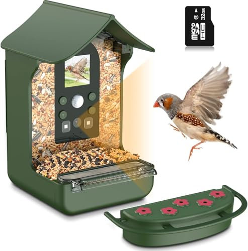 Rkdely Smart Bird Feeder Camera, 1080P Bird Feeder with Camera Smart Auto Capture Photo Video Night Vision Built in Microphone with Hummingbird Feeder Bird Camera Wireless Outdoor