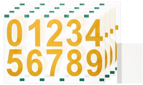 sourcing map 4 Sheets/40 Pcs Mailbox Numbers for Outside, 2 Inch 0-9 Vinyl Self-Adhesive Numbers Stickers Waterproof House Sticker with Scraper for Signs Doors Address, Gold