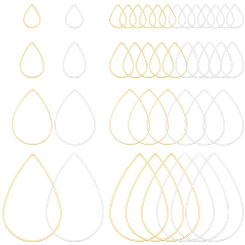 CRAFTYMELODY 160 Stück 8 Stil Tropfen Verbindungsringe Messing Gold Silber Tropfen Offene Lünetten Charms Tropfen Verbinder Charms Ohrringe Fundstücke Zur Schmuckherstellung