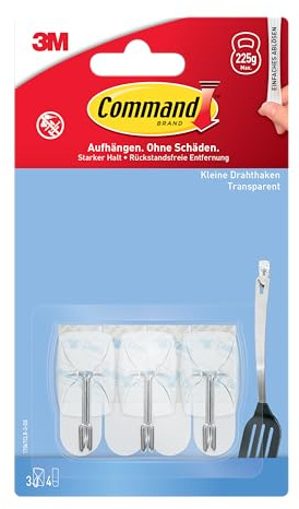 Command Haken zum Aufhängen, 3 Transparente Haken mit Metallspitzen, 4 Klebestreifen – Organisieren ohne Löcher und Bohren