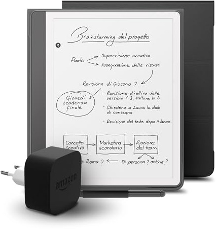 Kindle Scribe (versione 2024) 32 GB, una custodia in pelle Amazon Premium e un alimentatore Amazon Powerfast da 9 W
