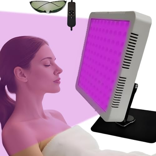 Warmforwel Bräunungslampe 395nm Wellenlänge mit 100LED Lila Sonnenlampe, Gesichtssolarium für Zuhause & Ganzkörpergebrauch, mit Timer, einstellbarer Helligkeit, Ständer und Selbstbräunungsbrille