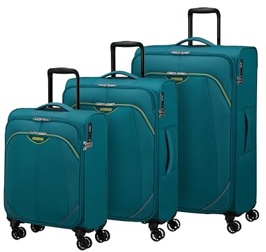American Tourister Poproll - Set di 3 valigie morbide (Bagaglio a mano, Media, Grande), Leggero - Verde (Teal)