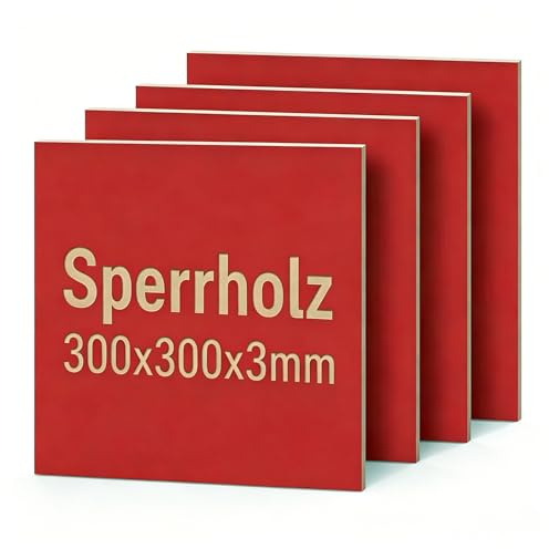 Creatorally 4 Stück Farbiges Sperrholz, 3mm & 30x30cm aus Lindenholz-Kern, Beidseitig Lackiert für Laser-Gravur & Schnitt - Ideal für Modellbau & DIY (Rot)
