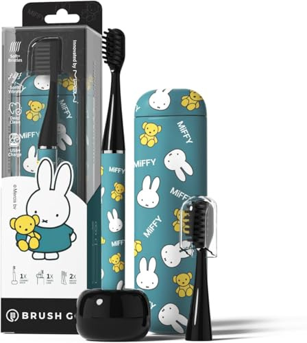 MIPOW Miffy BrushGo i4 schlanke elektrische Zahnbürste, Schallvibration, wiederaufladbar, magnetisch, Reiseetui und Keramikhalter, Dock, 60 Tage langer Akku, weiche Borsten, 2 Köpfe, IPX7 wasserdicht