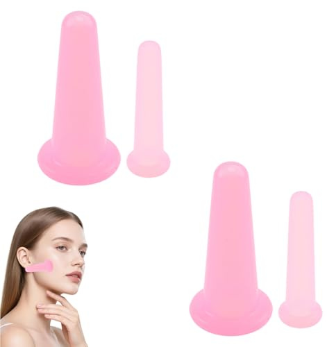 Silicone Facial Cupping Set for Face,4 Pcs Face Cupping Cups Tool Set,Facial Cups,Therapy Massager Body Health Care Anti Cellulite Cans,Vacuum Massage Suction Cup Kit for Anti-Aging,Release Fascia