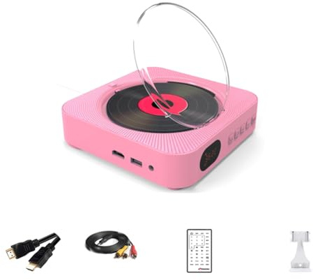 UDSKNV[KSL VCD CD DVD Multifunktionaler Audio-Musik-Player mit Bluetooth-Lautsprecher, FM-Radio, Wandmontiertem AUX-Anschluss und Fernbedienung, EU-Stecker