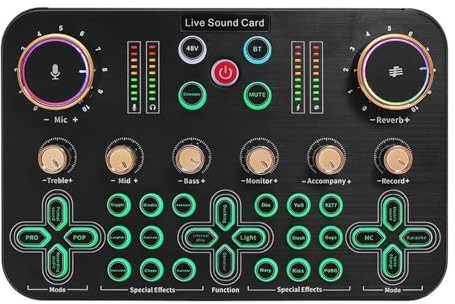 DJ Audio Mixer Interface & Live Sound Card, Bluetooth Streaming DJ Controller with Voice Effects, 5.1 Channel Audio Console for PC, Podcast, Recording & Live Streaming