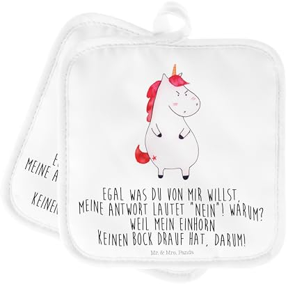 Mr. & Mrs. Panda Topfuntersetzer Einhorn Wut - Geschenk, dumme Fragen, Unicorn, Topflappen 2er Set, Einhörner, Einhorn Deko, wütend, Ofenhandschuhe,