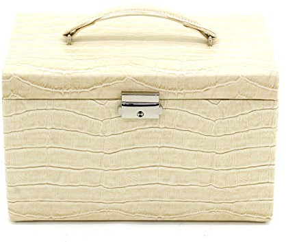 Friedrich|23, Schmuckkoffer, Feinsynthetik, 24 x 15 x 16 cm, Rechteckig, Abschließbar, Mit Spiegel, Jolie 2.0, Kroko-Optik, Beige, 23254-30