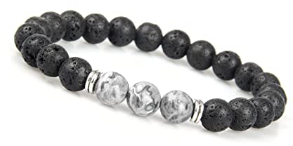 GD GOOD.designs Chakra Perlenarmband Grau für Herren - Naturstein Armband mit schwarzen Lava Perlen I Unisize Energiearmband Männer