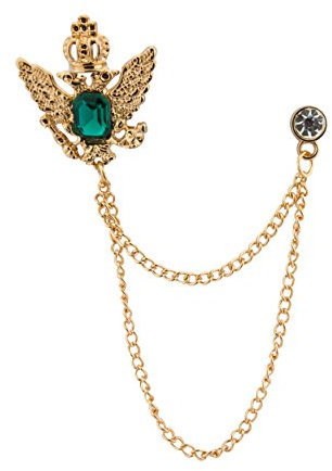 Knighthood Broche pour homme en forme de couronne dorée avec chaîne suspendue en cristal doré