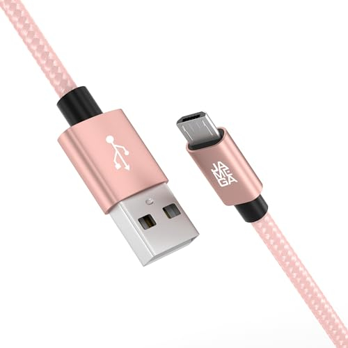 JAMEGA – 2m Premium Micro USB Kabel | Nylon geflochtenes USB Ladekabel Datenkabel für Micro USB Geräte kompatibel mit Samsung, HTC, Huawei, Sony, Nokia, Kindle, PS4 XBOX Controller – RoseGold