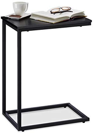 Relaxdays Beistelltisch schwarz, Metallgestell, robust, Melaminplatte, Dekotisch, u-förmiger Couchtisch 60cm hoch, Black