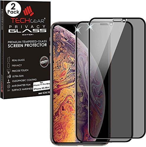 TECHGEAR [2 Pack Anti Spy Screen Protector for iPhone 11 Pro Max, iPhone XS Max - PRIVACY 3D GLASS Edition Genuine Tempered Glass Full Screen Protector Compatible with Apple iPhone 11 Pro Max, XS Max