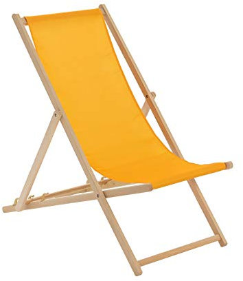 Harbour Housewares Folding Wooden Deck Chairs – Mustard – Pack of 1 – Adults Traditional Foldable Reclining Outdoor Canvas Sun Lounger Chair Seat for Garden Patio, Beach, Camping