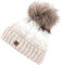 Faera Wintermütze Mütze Damen warm gefüttert mit Kunstfell Bommel-Mütze Fleecefutter Winter Strickmütze Beanie, Farbe:Beige
