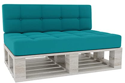 Gutekissen® Palettenkissen Gesteppte Kissen mit Knöpfen, Palettenauflagen Sitzkissen Rückenlehne Gesteppt PFG (Set (Sitzkissen 120x80 +Rückenlehne 120x40), Azurblau)