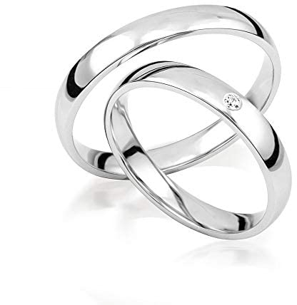 JC Trauringe Gold 375 Paarpreis Weißgold I Traumhafte Eheringe 3 mm breit I Einzigartige Partnerringe mit Gravur in edler Schatulle I 2 Hochzeitsringe Herrenring ohne & Damenring mit Stein I J188