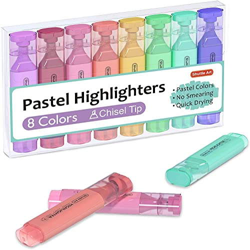 Textmarker, Shuttle Art 8 Pastell Farben Textmarker mit Meißelspitze, schnell trocknender, ungiftiger fluoreszierender Marker, geeignet für Erwachsene und Kinder, ideal für Zuhause, Schule und Büro